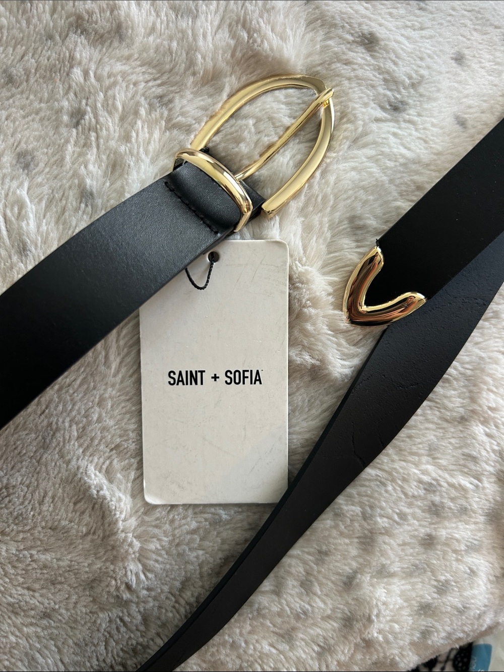 Saint + Sofia Black Leather Belt with Gold Accent Buckle